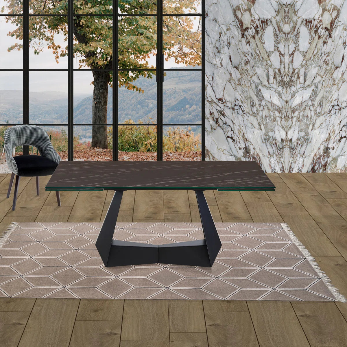 70.8–106" Extendable Ceramic Dining Table with Black Pedestal Base