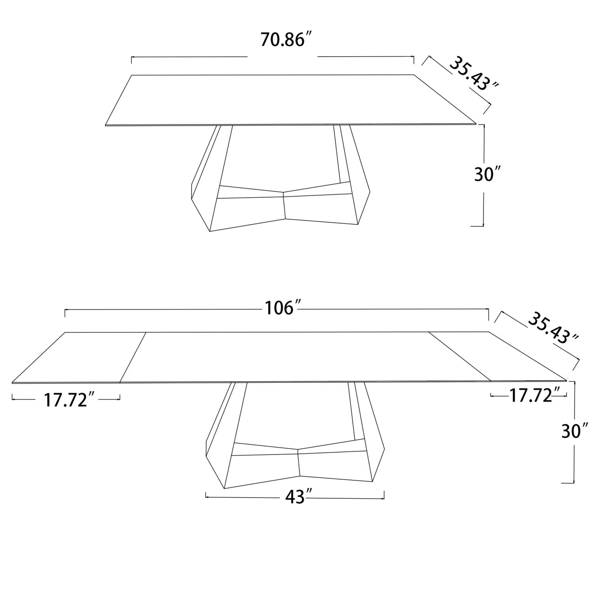 70.8–106" Extendable Ceramic Dining Table with Black Pedestal Base
