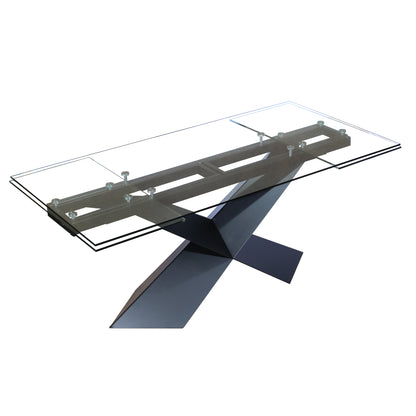Extendable Dining Table with Clear Glass Table Top