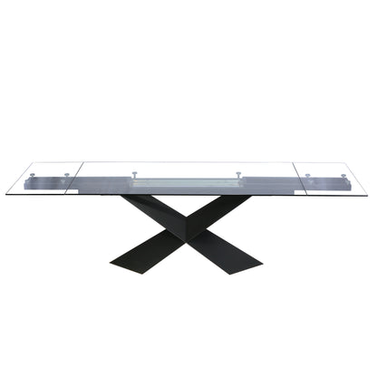 Extendable Dining Table with Clear Glass Table Top