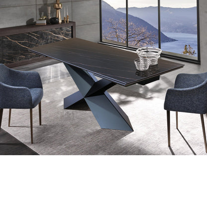 106" Extendable Black Marble Sintered Stone Dining Table with Matte Black X-Base