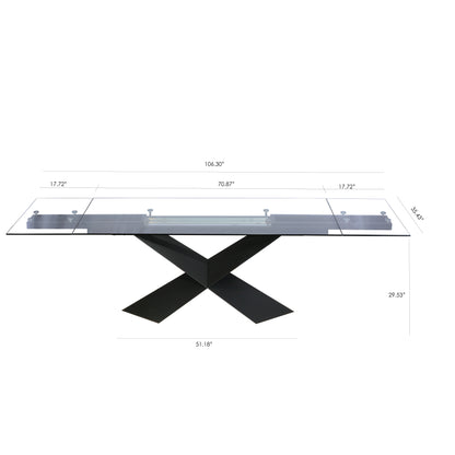 Extendable Dining Table with Clear Glass Table Top