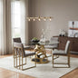 59" Round Glass Dining Table with Sculptural Gold Steel Base, Modern Pedestal Dining Table for 4–6