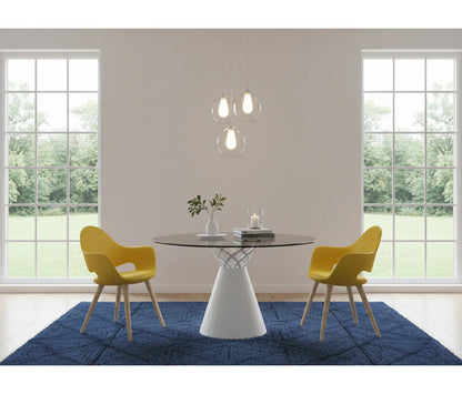 47" Round Glass Dining Table with Sculptural Pedestal Base, Modern White Kitchen Table