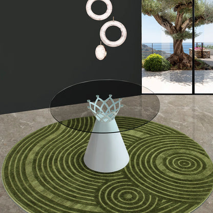 47" Round Glass Dining Table with Sculptural Pedestal Base, Modern White Kitchen Table