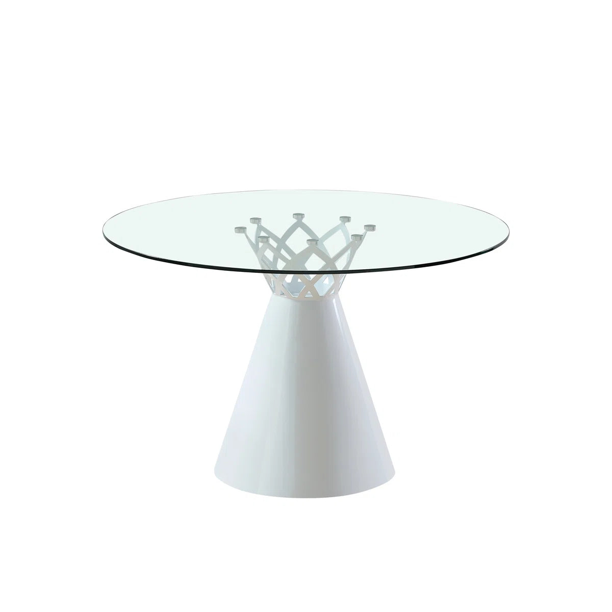 47" Round Glass Dining Table with Sculptural Pedestal Base, Modern White Kitchen Table