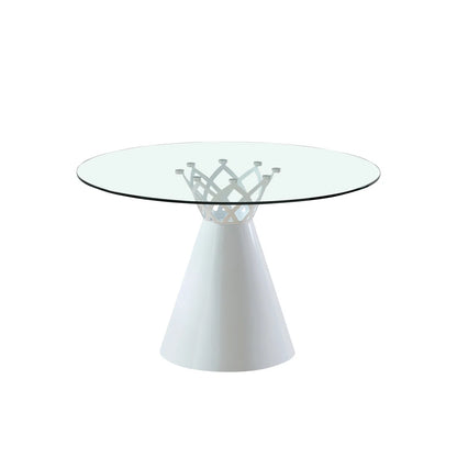 47" Round Glass Dining Table with Sculptural Pedestal Base, Modern White Kitchen Table