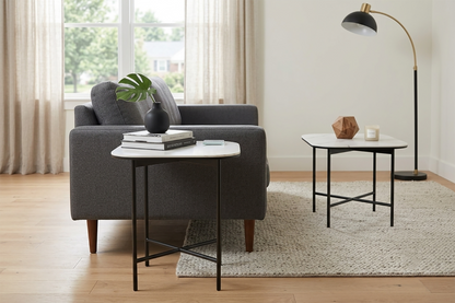ED 7005, Modern End Table with Ceramic Glass Top, Square Accent Side Table with Powder-Coated Metal Legs