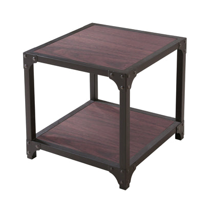 19.7" Industrial End Table with Storage Shelf, Rustic Wood Side Table with Metal Frame for Living Room