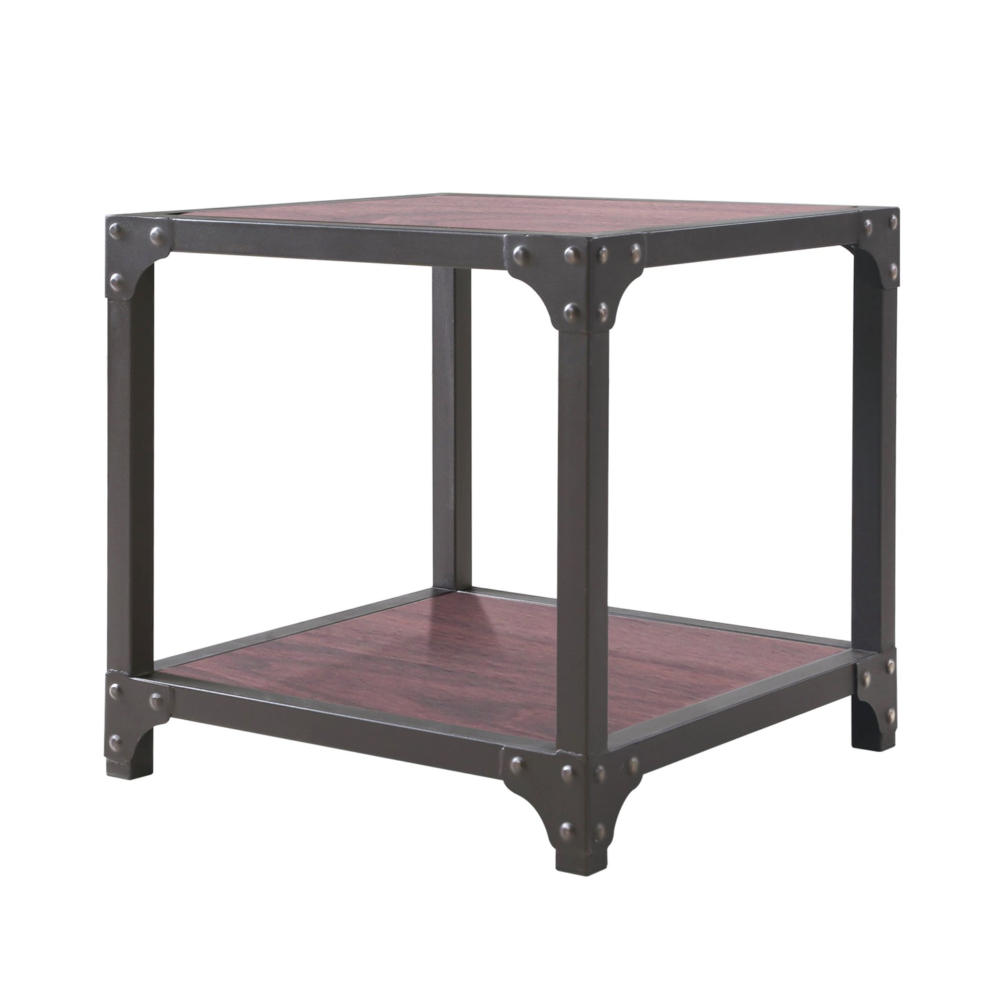 19.7" Industrial End Table with Storage Shelf, Rustic Wood Side Table with Metal Frame for Living Room