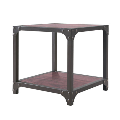 19.7" Industrial End Table with Storage Shelf, Rustic Wood Side Table with Metal Frame for Living Room