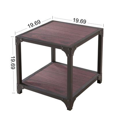 19.7" Industrial End Table with Storage Shelf, Rustic Wood Side Table with Metal Frame for Living Room