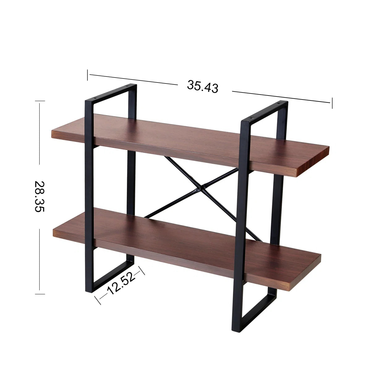 Modern 2-Tier Console Table with Open Shelves – Walnut Finish Entryway Sofa Table with Black Metal Frame