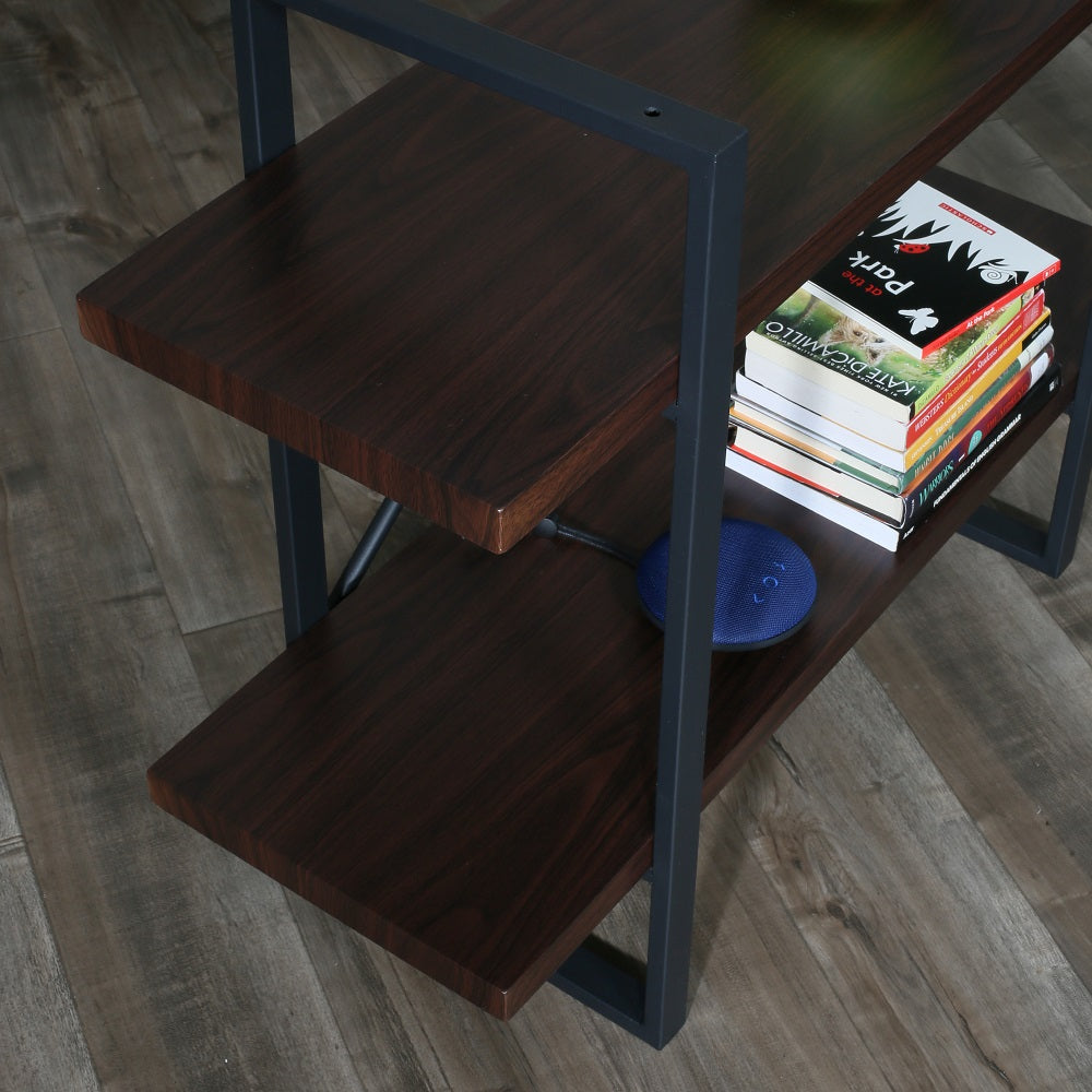 Modern 2-Tier Console Table with Open Shelves – Walnut Finish Entryway Sofa Table with Black Metal Frame