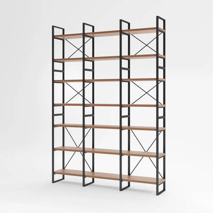 Etagere Antique Walnut MDF and Steel Bookcase