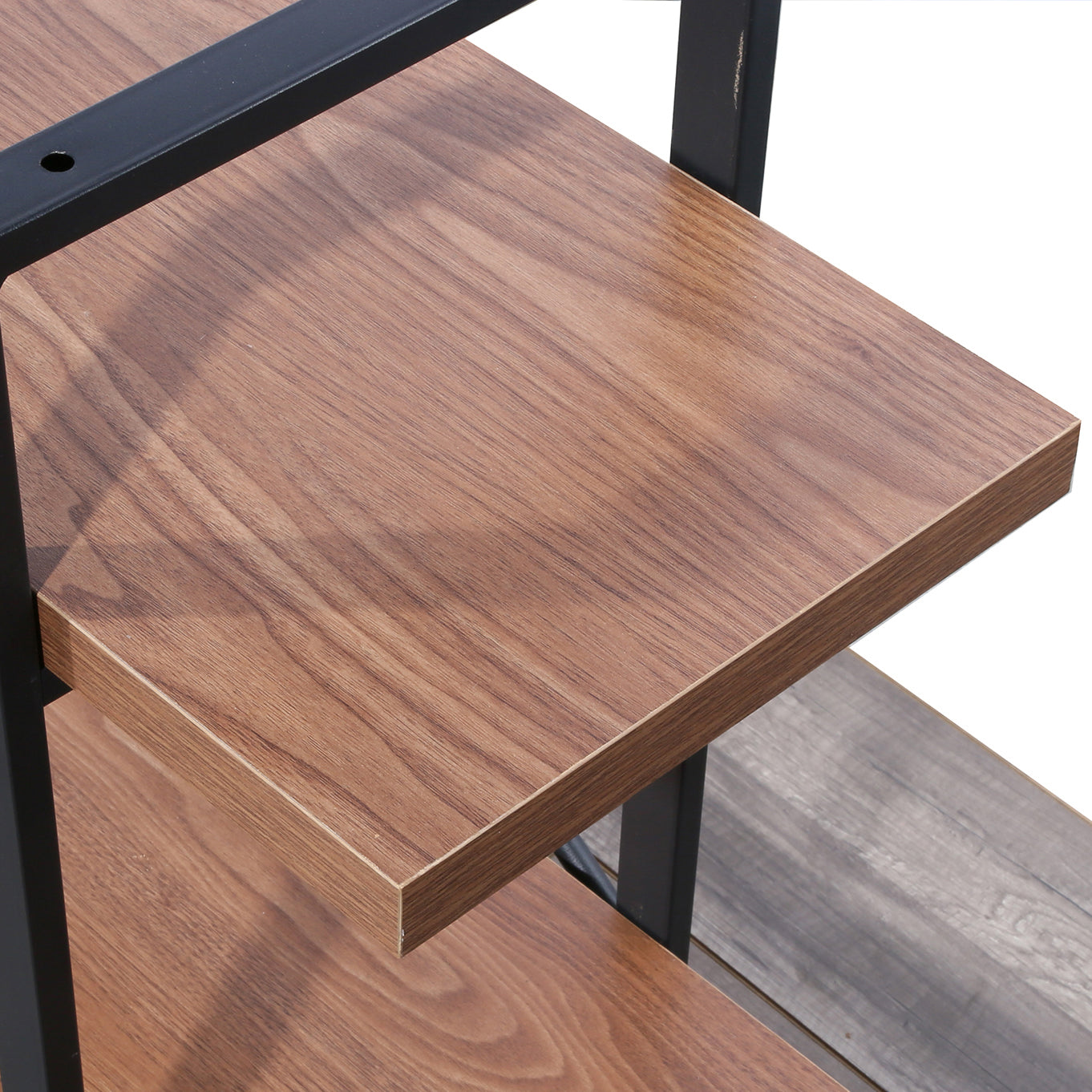 Modern Industrial Open Walnut Bookcase with X-Brace Support