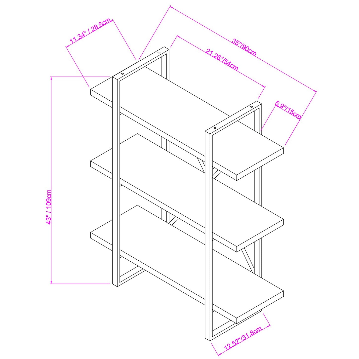 43" Tall Open Bookcase with Wood-Look Shelves
