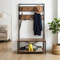 40" Industrial Hall Tree with Bench, Entryway Coat Rack with Shoe Storage Shelf and Hooks, Wood Metal Entryway Organizer
