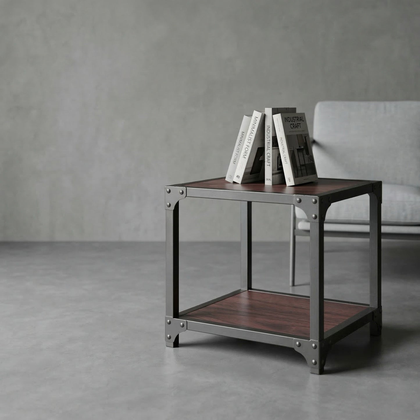 19.7" Industrial End Table with Storage Shelf, Rustic Wood Side Table with Metal Frame for Living Room