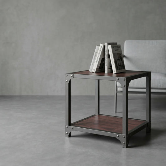 19.7" Industrial End Table with Storage Shelf, Rustic Wood Side Table with Metal Frame for Living Room
