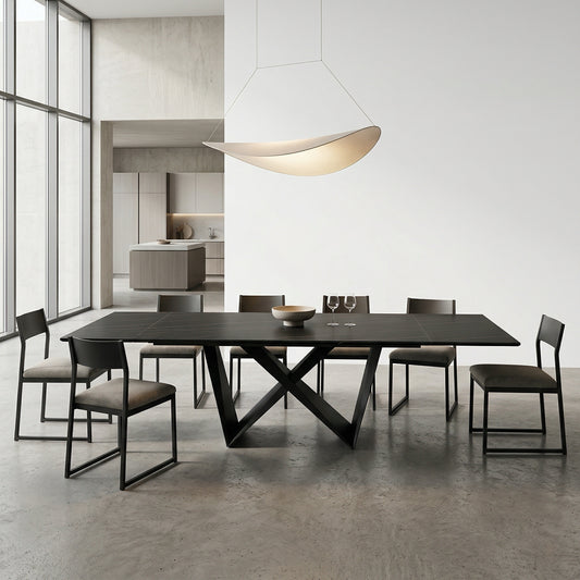 106.3'' Large Expandable Dining Table with Black Slate Ceramic Top for Dining Room