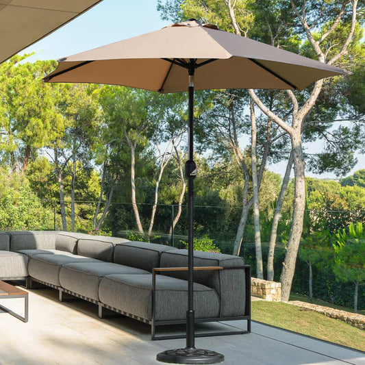 7.5FT Round Patio Umbrella with Tilt & Crank, Vented Outdoor Market Umbrella, Tan