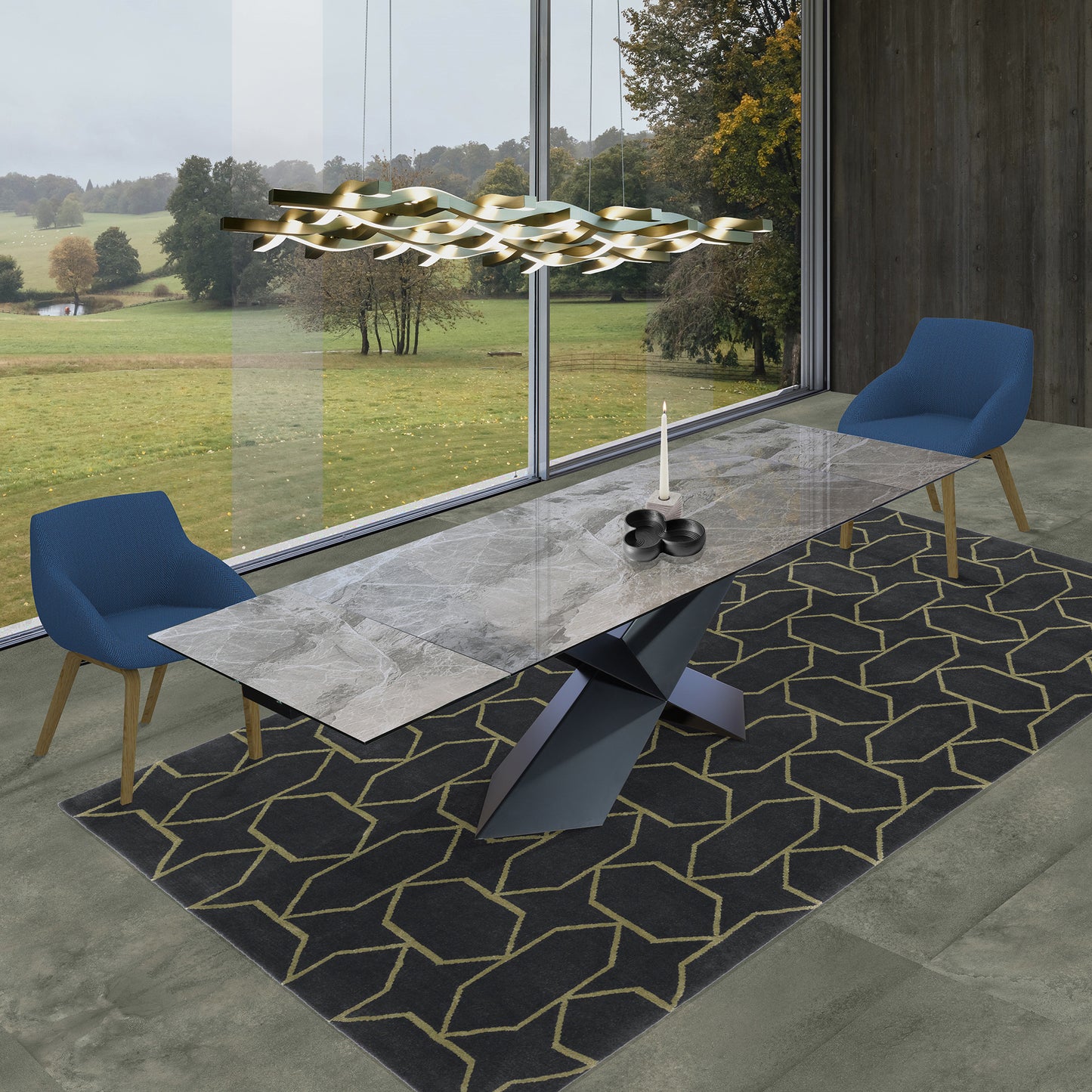 106" Modern Grey Marble Expandable Dining Table for 6-10