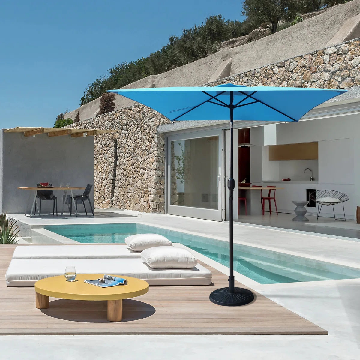 6.5FT Square Patio Umbrella with Tilt & Crank, Vented Outdoor Market Umbrella, Blue