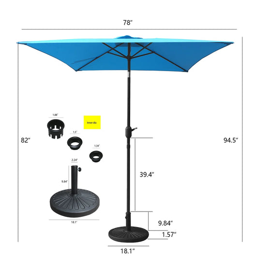 6.5FT Square Patio Umbrella with Tilt & Crank, Vented Outdoor Market Umbrella, Blue
