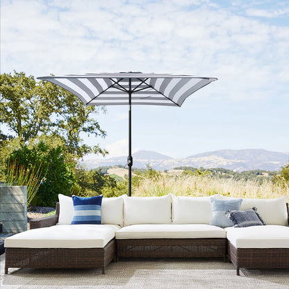 6.5ft Square Patio Umbrella with Tilt & Crank, Outdoor Market Umbrella in Black & White Stripe