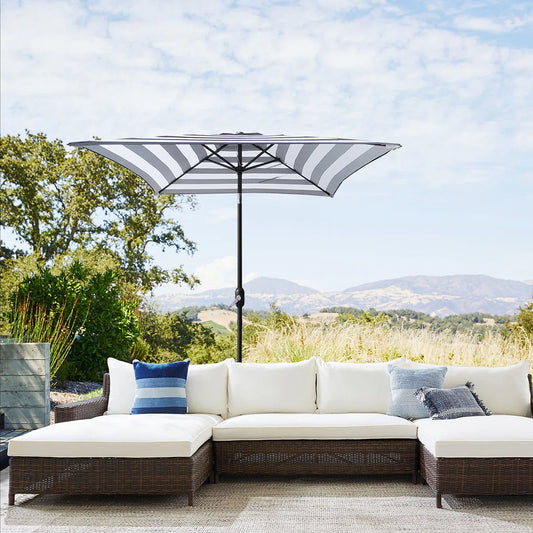 6.5ft Square Patio Umbrella with Tilt & Crank, Outdoor Market Umbrella in Black & White Stripe
