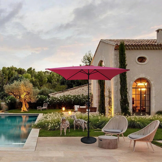 6.5FT Square Patio Umbrella with Tilt & Crank, Vented Outdoor Market Umbrella, Red