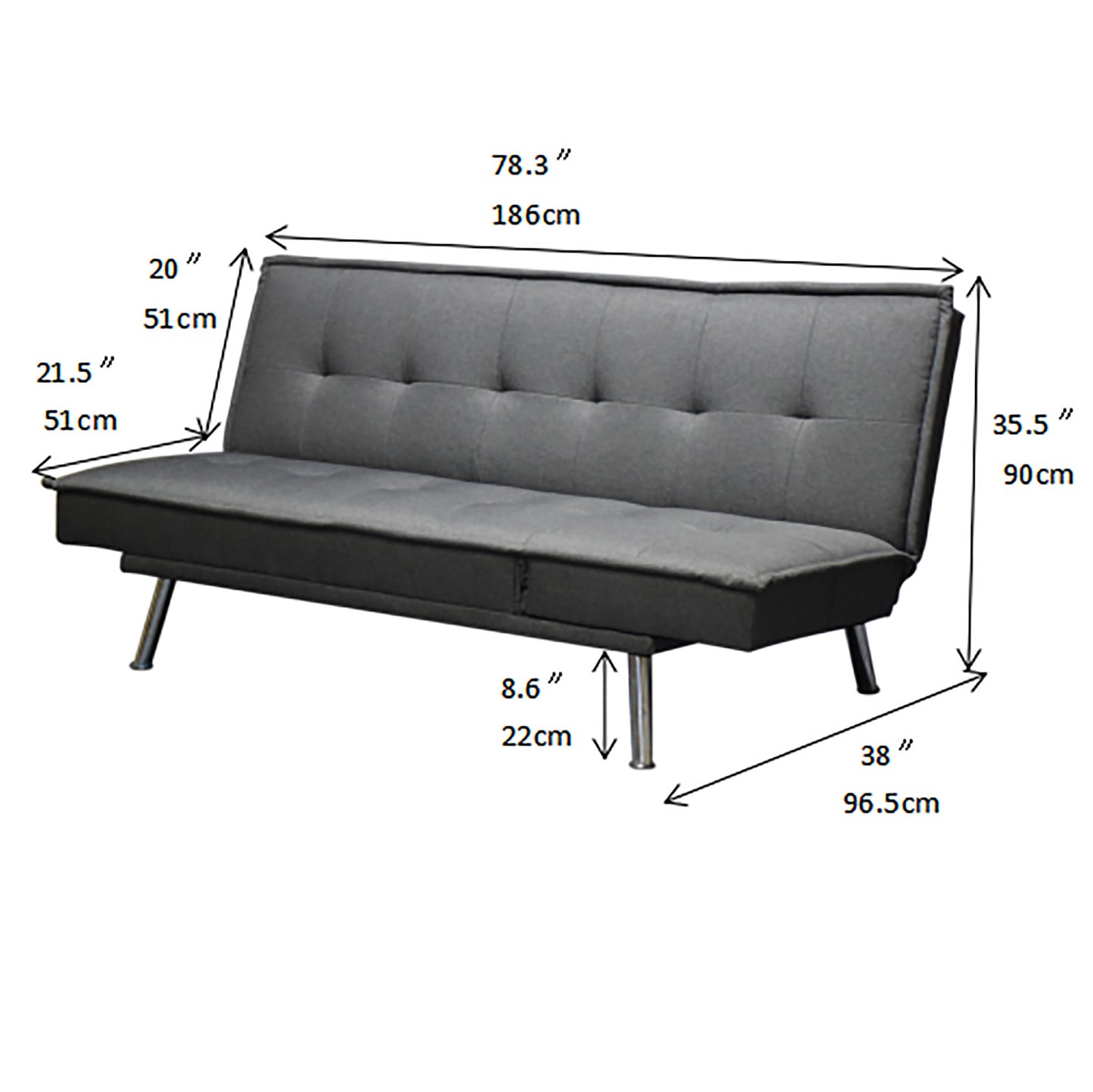 Modern Convertible Futon Sofa Bed – Adjustable Backrest Sleeper for Small Spaces