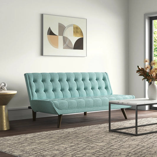 Modern Cotton Blend Convertible Sofa Bed – Teal Fabric