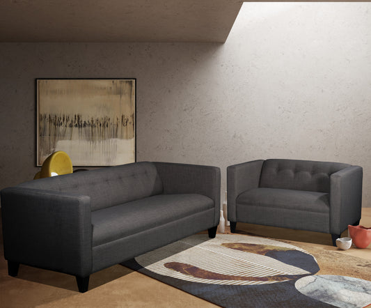 2-Piece Dark Gray Upholstered Sofa & Loveseat Set, Modern Fabric Couch Set with Solid Wood Frame and Foam Cushions