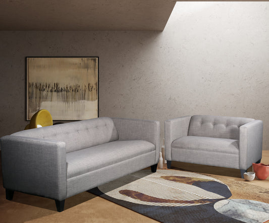 2-Piece Light Gray Upholstered Sofa & Loveseat Set, Modern Fabric Couch Set with Solid Wood Frame and Foam Cushions