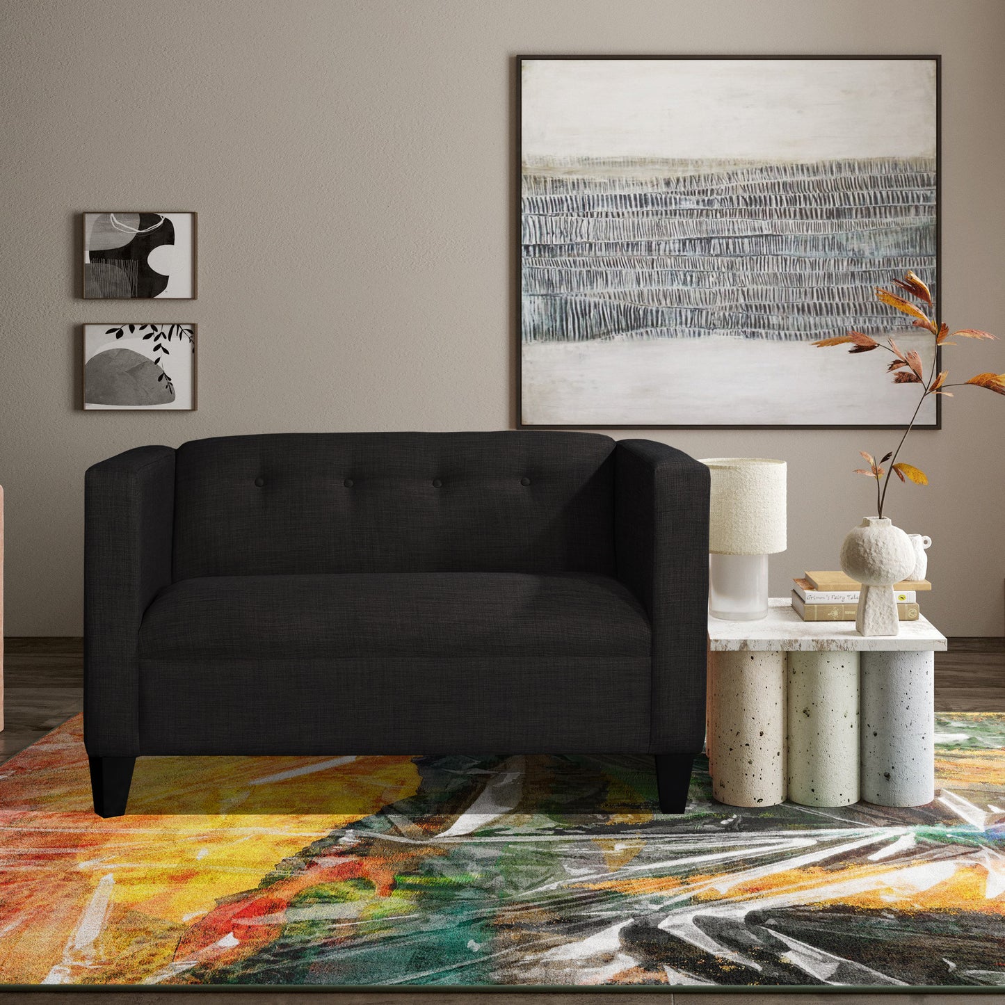 50” Modern Upholstered Loveseat Sofa with Button Tufted Back – Compact Couch for Small Spaces