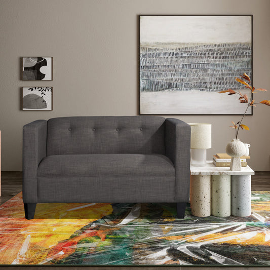 50" Button Tufted Upholstered Loveseat Sofa, Modern Fabric Small Couch, Dark Gray