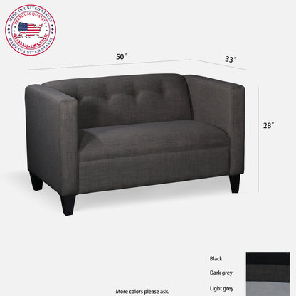 50" Button Tufted Upholstered Loveseat Sofa, Modern Fabric Small Couch, Gray