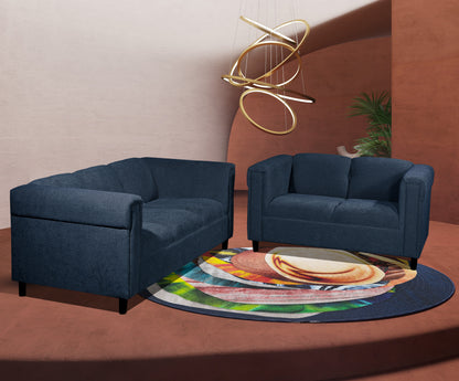 2-Piece Upholstered Sofa and Loveseat Set, Modern Fabric Couch Set with Track Arms, Blue