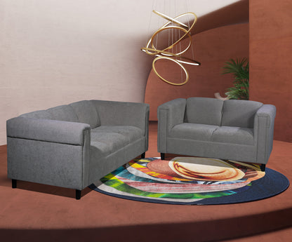 2-Piece Upholstered Sofa and Loveseat Set, Modern Fabric Couch Set with Track Arms, Dark Light Gray