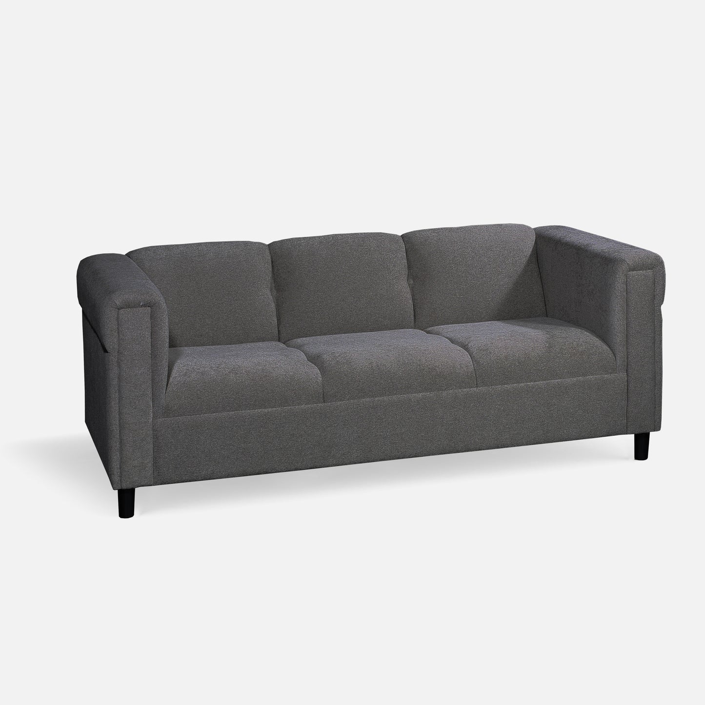 72" Modern Upholstered 3-Seater Sofa Couch, Dark Gray Fabric Sofa with Track Arms
