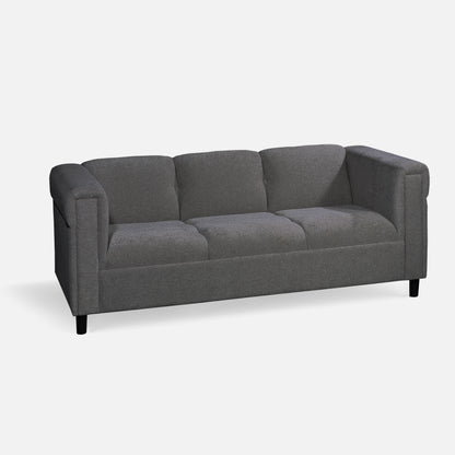 72" Modern Upholstered 3-Seater Sofa Couch, Dark Gray Fabric Sofa with Track Arms