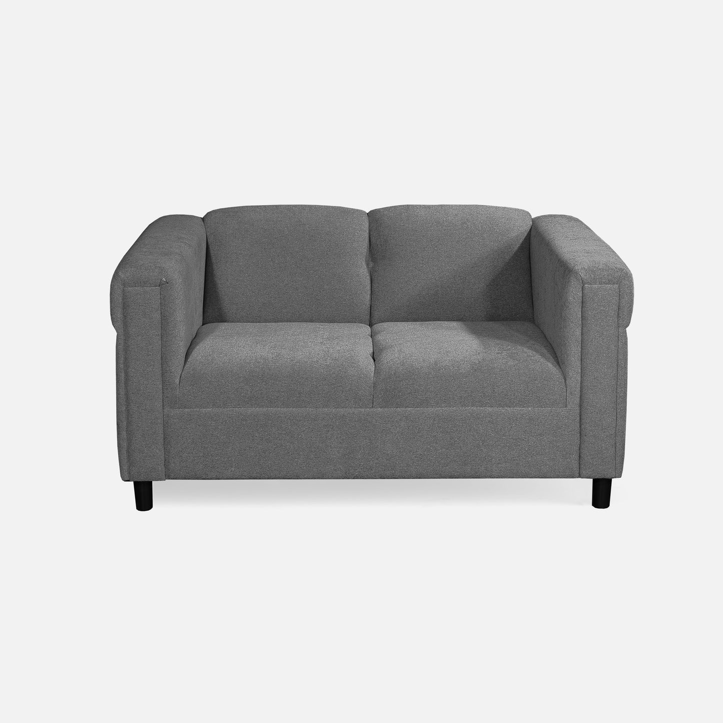 2-Piece Upholstered Sofa and Loveseat Set, Modern Fabric Couch Set with Track Arms, Dark Light Gray