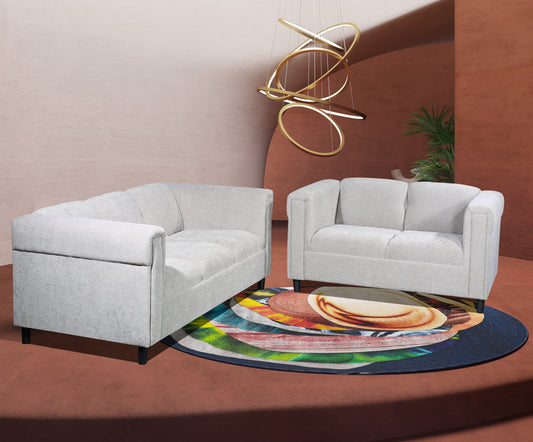2-Piece Upholstered Sofa and Loveseat Set, Modern Fabric Couch Set with Track Arms, Light Gray