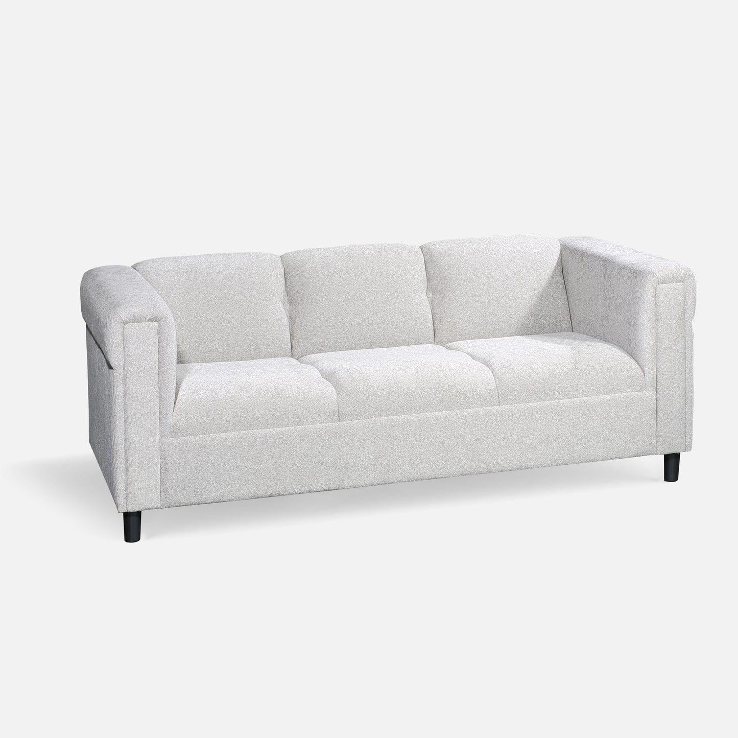 2-Piece Upholstered Sofa and Loveseat Set, Modern Fabric Couch Set with Track Arms, Light Gray