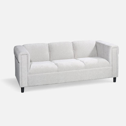2-Piece Upholstered Sofa and Loveseat Set, Modern Fabric Couch Set with Track Arms, Light Gray