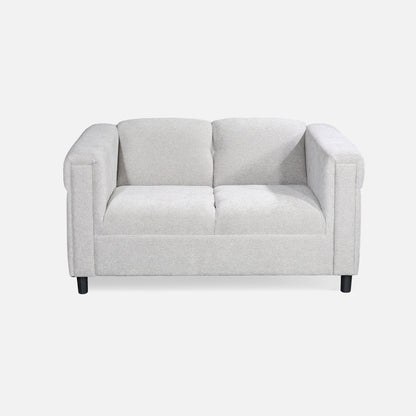 2-Piece Upholstered Sofa and Loveseat Set, Modern Fabric Couch Set with Track Arms, Light Gray