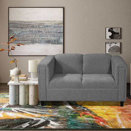 54" Upholstered Loveseat Sofa with Track Arms, Modern Fabric 2-Seater Couch, Dark Gray
