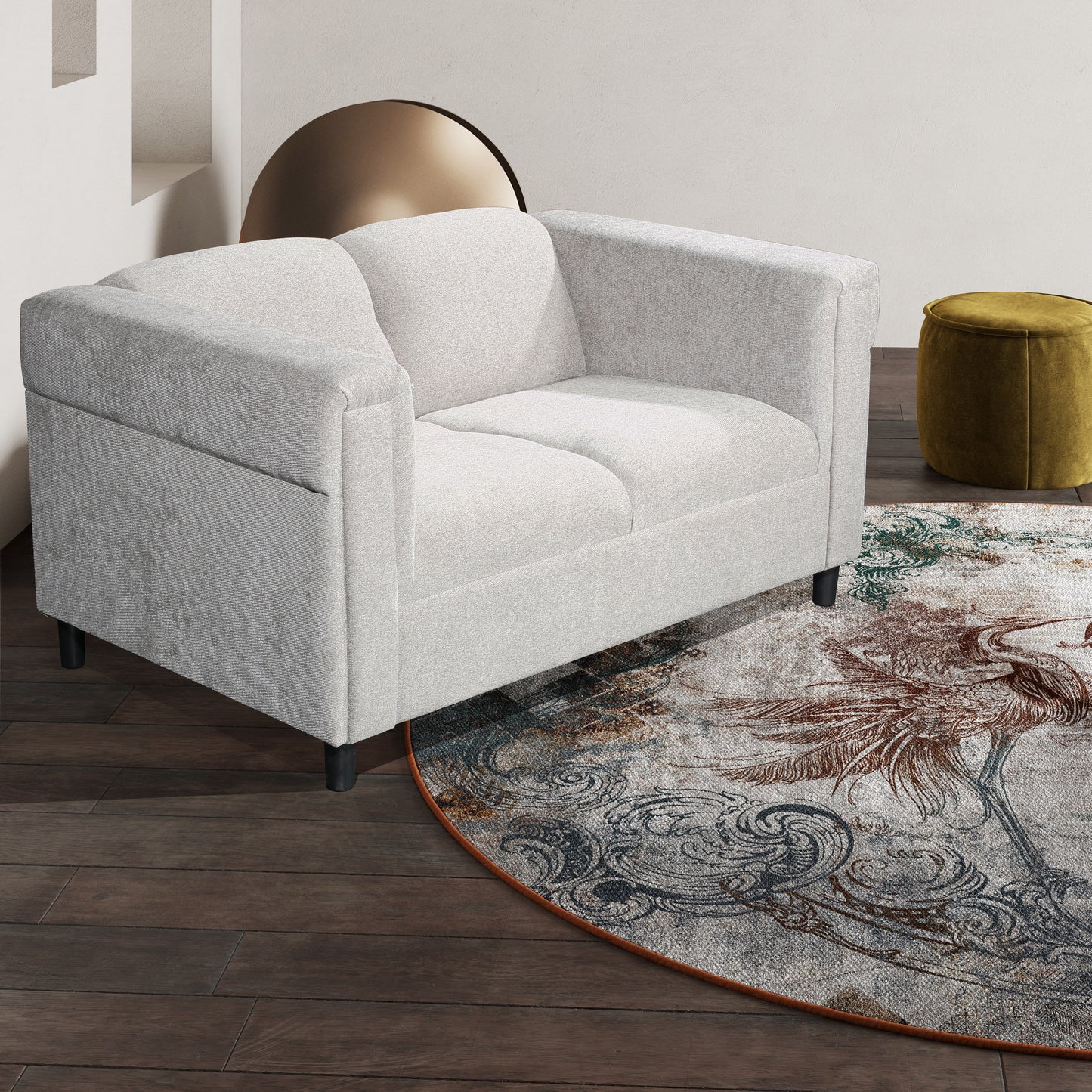 54" Upholstered Loveseat Sofa with Track Arms, Modern Fabric 2-Seater Couch, Light Gray